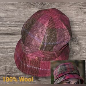 100% Wool Plaid Flapper Hat From Irelandl